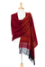 Zapotec cotton rebozo shawl, 'Red Zapotec Treasures' - Hand Crafted Geometric Cotton Patterned Shawl