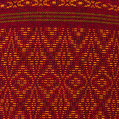 Rebozo-Schal aus zapotekischer Baumwolle, 'Rote zapotekische Schätze'. - Handgefertigtes geometrisch gemustertes Baumwolltuch