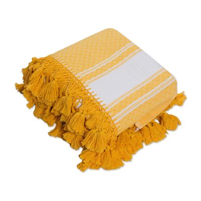 Tagesdecke aus Zapotec-Baumwolle, (Doppelbett) - Handgefertigte Steppdecke aus zapotekischer gelber Baumwolle (Doppelbett)