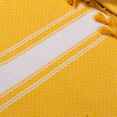Colcha de algodón zapoteca (gemelo) - Colcha de algodón amarillo zapoteca hecha a mano (twin)