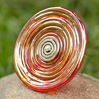 Dichroic art glass ring, 'Circle of Fire'