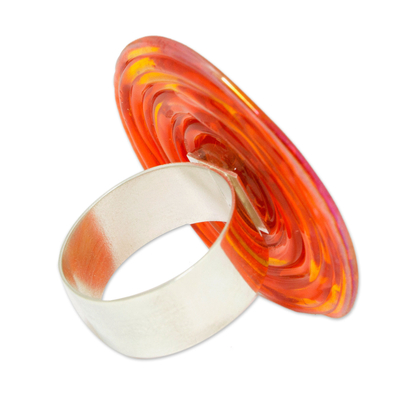 Dichroic art glass ring, 'Circle of Fire' - Hand Made Art Glass Cocktail Ring