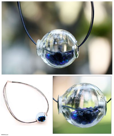 Dichroic art glass necklace, 'Ocean Secrets' - Dichroic art glass necklace