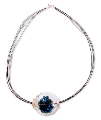 Dichroic art glass necklace, 'Ocean Secrets' - Dichroic art glass necklace