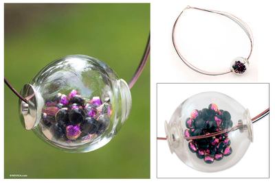 Dichroic art glass necklace, 'Midnight Secrets' - Dichroic art glass necklace