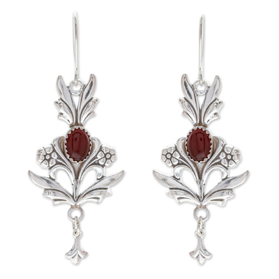 Carnelian dangle earrings, 'Romance' - Sterling Silver Carnelian Earrings