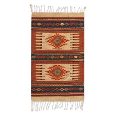 Zapotec wool rug, 'Mexican Chrysanthemum' (2x3.5) - Fair Trade Geometric Wool Area Rug (2x3.5)