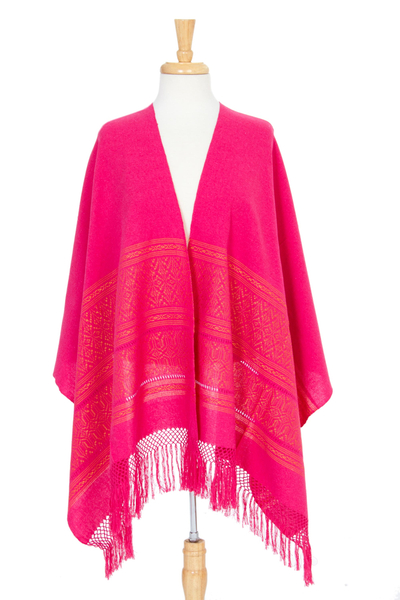 Unique Hot Pink Cotton Patterned Shawl Handwoven in Mexico - Hot Pink ...