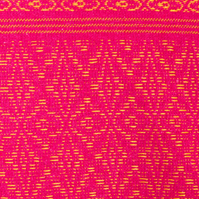 Rebozo chal de algodon zapoteca, 'Tesoros zapotecos rosas' - Único chal estampado de algodón rosa intenso tejido a mano en México