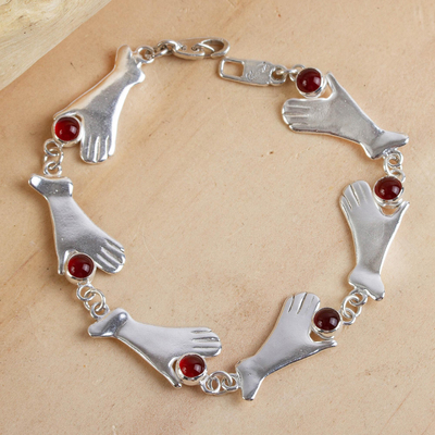 Carnelian link bracelet, 'Helping Hands' - Carnelian link bracelet