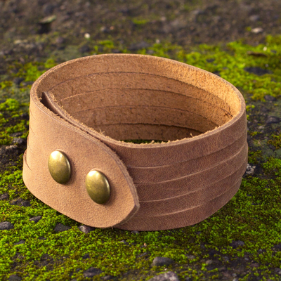 Men's leather wristband bracelet, 'Equestrian' - Men's Brown Leather Wristband Bracelet Handmade in Mexico