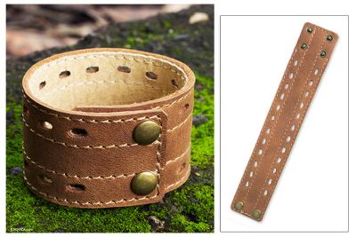Men's leather wristband bracelet, 'Riverbank' - Men's Hand Made Leather Wristband Bracelet