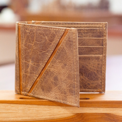 Mens leather wallet, Minimalist in Brown