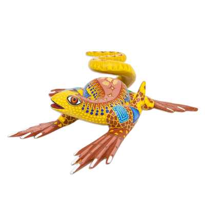 Alebrije escultura - Escultura de lagarto amarillo de arte popular mexicano hecho a mano