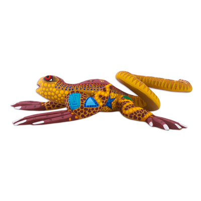 Alebrije sculpture, 'Rainbow Iguana' - Hand Crafted Mexican Folk Art Yellow Lizard Sculpture