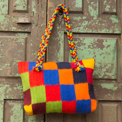 Zapotec wool shoulder bag, 'Cubic Fantasy' - Zapotec wool shoulder bag