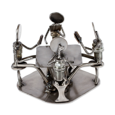 Auto part sculpture, 'Rustic Poker Game' - Card Players Handcrafted Recycled Metal Sculpture