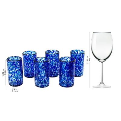 Juice glasses, 'Marine' (set of 6) - Handmade Handblown Recycled Juice Glasses (Set of 6)