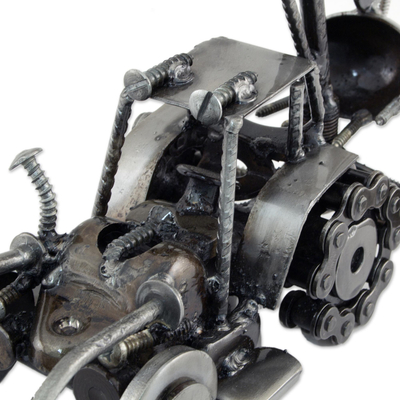 Auto part sculpture, 'Rustic Bulldozer Digger' - Unique Recycled Metal and Car Parts Sculpture Mexico