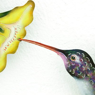 Arte mural de acero, 'Paradise Hummingbird' - Arte metálico artesanal de pájaros para la pared