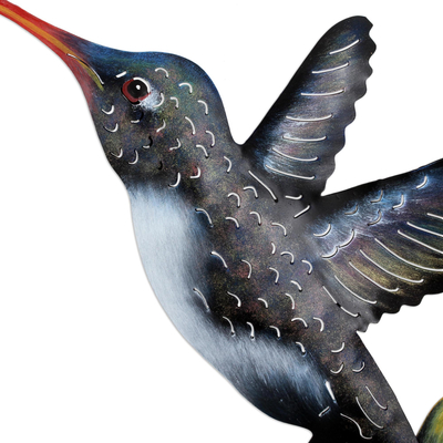 Steel wall art, 'Paradise Hummingbird' - Handcrafted Bird Metal Art for the Wall
