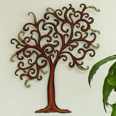 Steel wall art, 'Willow' - Unique Leaf and Tree Steel Wall Art