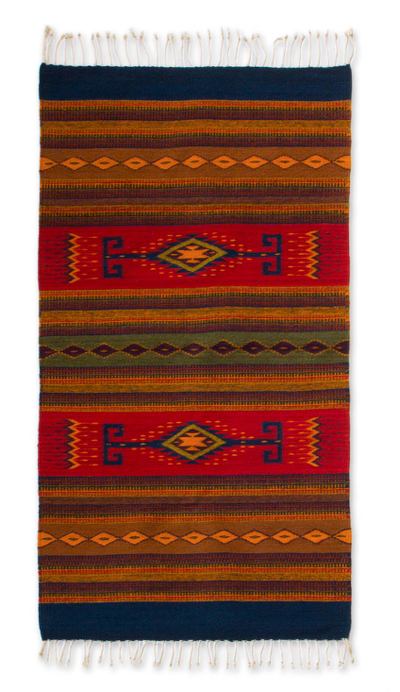 Zapotec wool rug, 'Oaxaca Dawn' (2.6x5) - Hand Made Zapotec Red Wool Area Rug (2.6x5)
