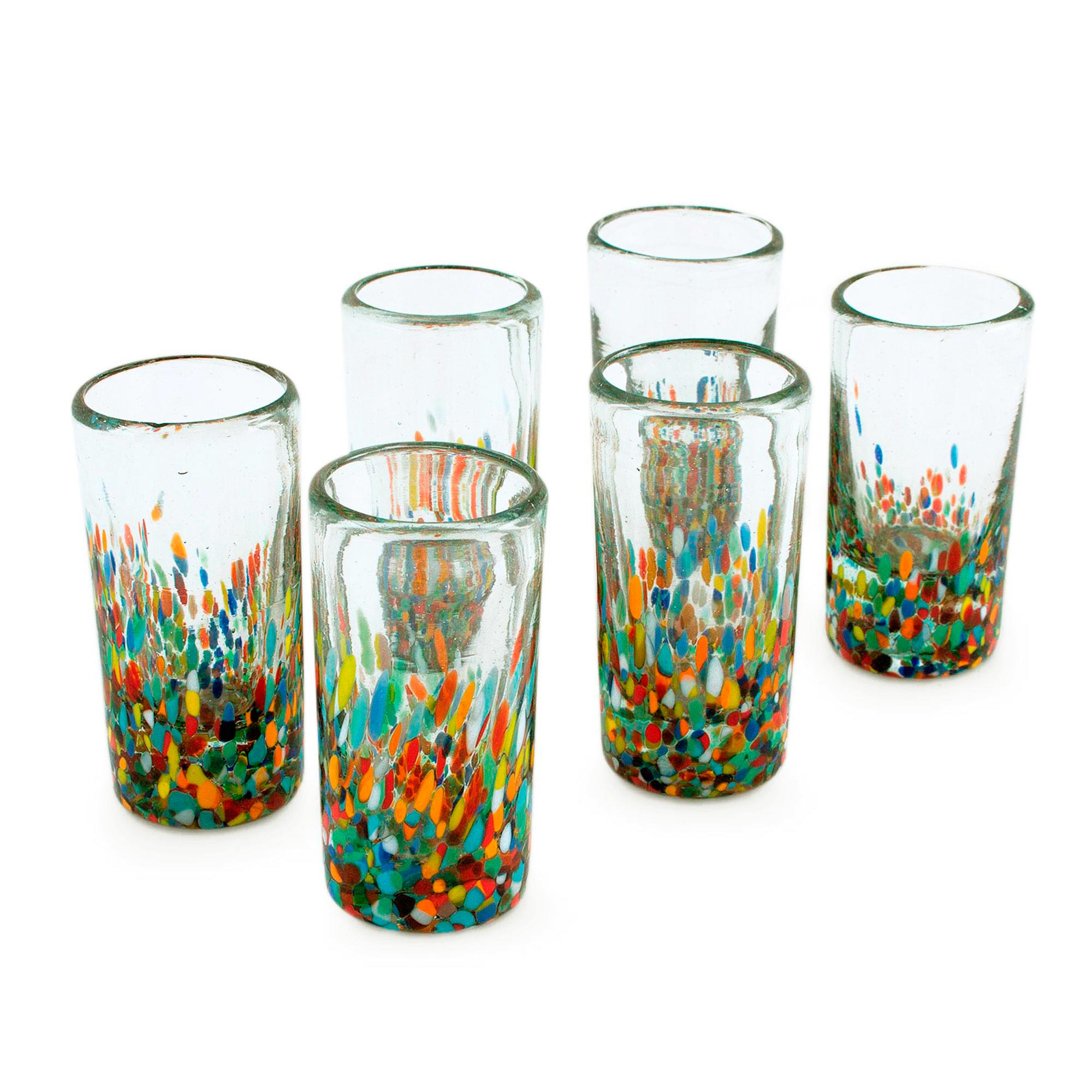 Hand Blown Tequila Shot Glasses Set Of 6 Multicolor Mexico Carnival ...