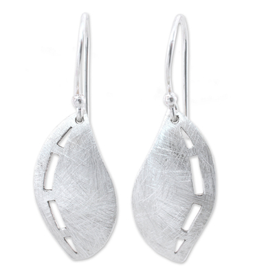 Silver dangle earrings, 'Whisper of a Leaf' - Unique Fine Silver Dangle Earrings