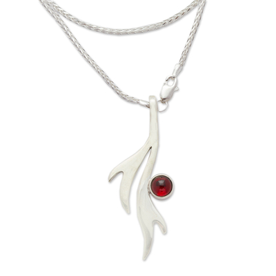 Garnet pendant necklace, 'Free Spirit' - Artisan Crafted Garnet Necklace with Taxco Silver
