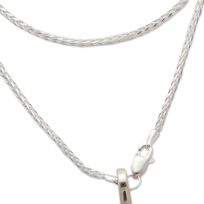 Halskette mit Granat-Anhänger - Handgefertigte Granat-Halskette mit Taxco-Silber