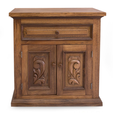 Parota wood bureau, 'Colonial Blossom' (large) - Handcrafted Large Colonial Parota Wood Cabinet