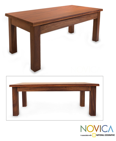 Parota wood coffee table, 'San Pedrito Mission' - Parota wood coffee table