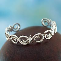 Sterling silver cuff bracelet, 'Soulful' - Modern Taxco Sterling Silver Swirls Cuff Bracelet