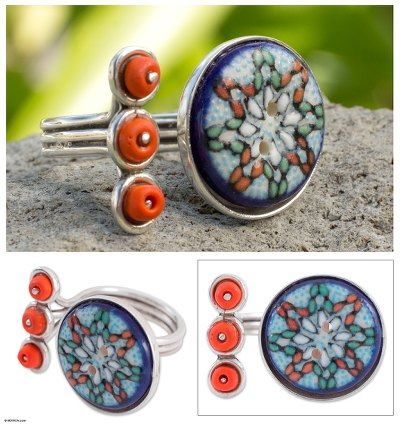 Artisan Crafted Silver and Ceramic Wrap Ring