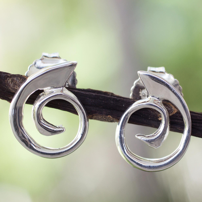 Sterling silver button earrings, 'Soulful' - Handcrafted Modern Sterling Silver Button Earrings