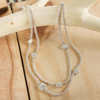 Sterling silver beaded necklace, 'Luminous Moons' - Modern Taxco Silver Beaded Necklace