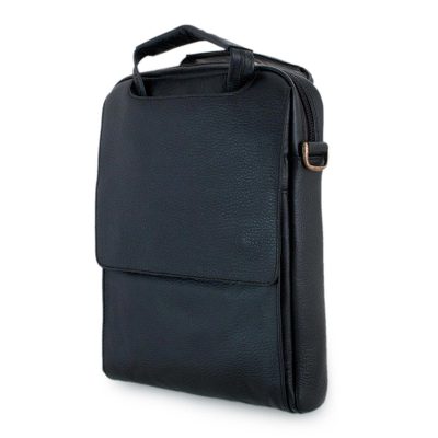 Leather tablet case, 'Black Cyberspace' - Leather tablet case