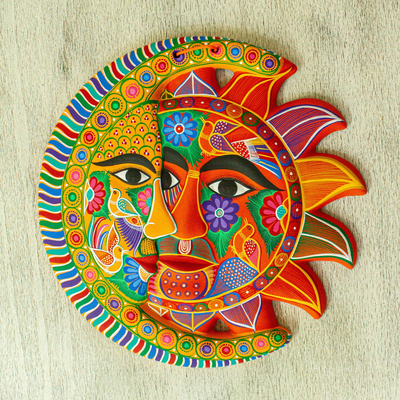 Eclipse de cerámica - Arte de pared de cerámica con eclipse de luna y sol pintado a mano amarillo