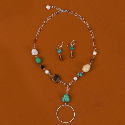 Multi-gemstone jewelry set, 'Gemstone Harmony' - Multi-Gemstone Jewelry Set Handcrafted with Mexican Silver