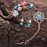 Cultured pearl and smoky quartz jewelry set, 'Chapala Bloom' - Handcrafted Pearl & Gemstone 925 Silver Jewelry Set