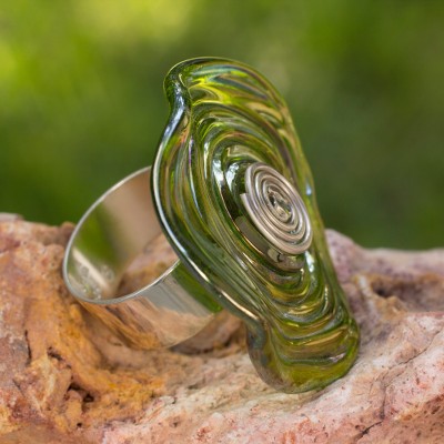 Dichroic art glass ring, 'Circle of Life' - Hand Crafted Modern Art Glass Cocktail Ring