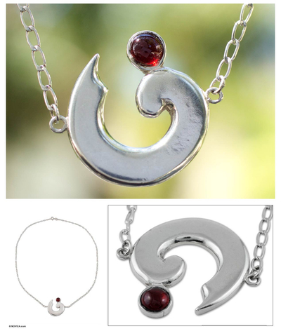 Garnet pendant necklace, 'Aries in Red' - Garnet pendant necklace