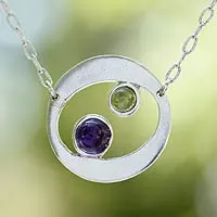 Amethyst and peridot pendant necklace, 'Drifters' - Amethyst and peridot pendant necklace