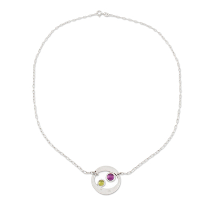 Amethyst and peridot pendant necklace, 'Drifters' - Amethyst and peridot pendant necklace