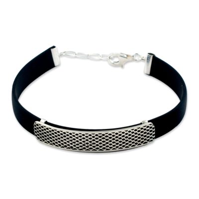 Men's sterling silver bracelet, 'Taxco Gridlock' - Hand Made Men's Taxco Silver Wristband Bracelet
