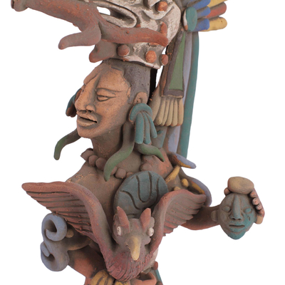 Ceramic sculpture, 'Aztlan Warrior' - Handmade Mexican Aztec Ceramic Sculpture