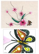 Iron wall sculpture, 'Butterfly Bouquet' - Pink Flowers Handmade Painted Iron Wall Sculpture Mexico