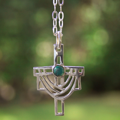 Türkisfarbene Kreuzkette - Handgefertigte religiöse Halskette aus mexikanischem Silber und Kreuz