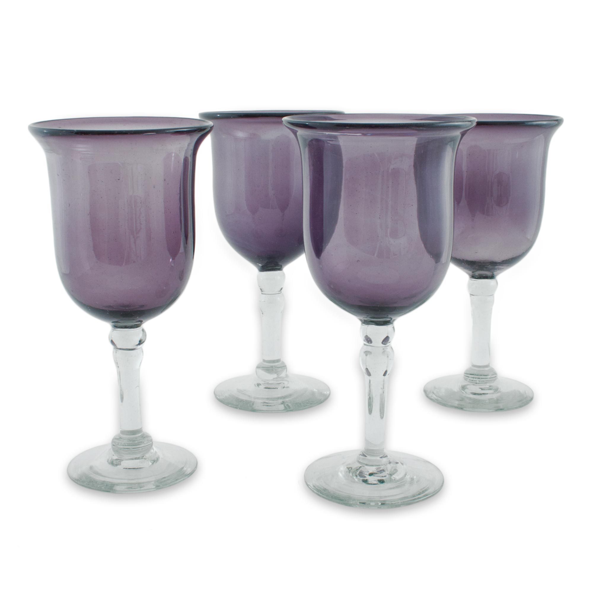 Recycled Glass Water Goblets Purple (Set of 4) Amethyst Tulip NOVICA